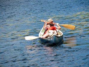 Dana puts on a brave face for the canoe ride!