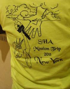 The students at Stephanie's Alma Mater have shirts designed for almost every occasion, mission trips are no exception. Stephanie designed these shirts for the student volunteers on the 2011 mission trip, although she did not choose the color.