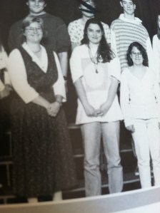 That's me in the front with a Tori Amos shirt on (I only wore Tori Amos shirts or shirts with Smurfs sewn onto them.) I'm wearing my troll necklace! Also, this is the only club I ever joined, Creations, the literary magazine. 